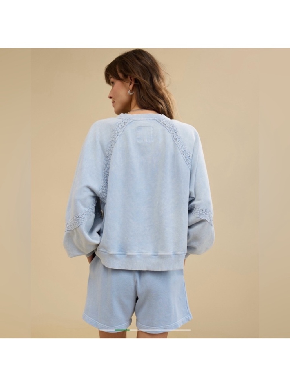 Aerie Hey Crochet Sweatshirt Cloud Wash Blue Long Sleeve Size S Cozy Lounge - Picture 2 of 13